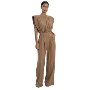 Nonchalant Label Josie Jumpsuit Womens M Camel Tan Wide Leg Minimalist Chic